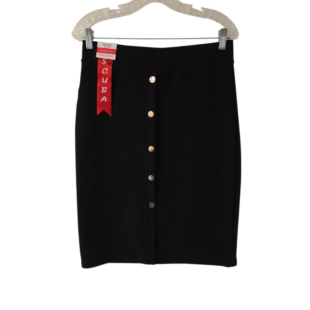 Maze Collection SCUBA Pencil Skirt Levanta Cola Black Career Button Large NEW‎